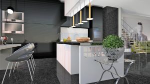 Cozinha em porcelanato marmorizado